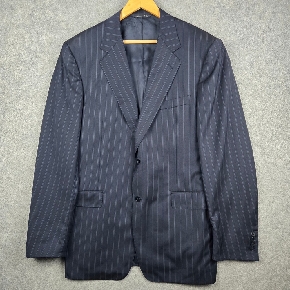 Canali Blazer Mens 54L Navy Blue Pinstripe Wool Sport Coat Made In Italy Luxury